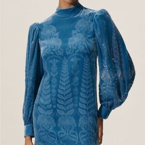 Farm Rio Backless Burnout Velvet Puff Sleeve Dress